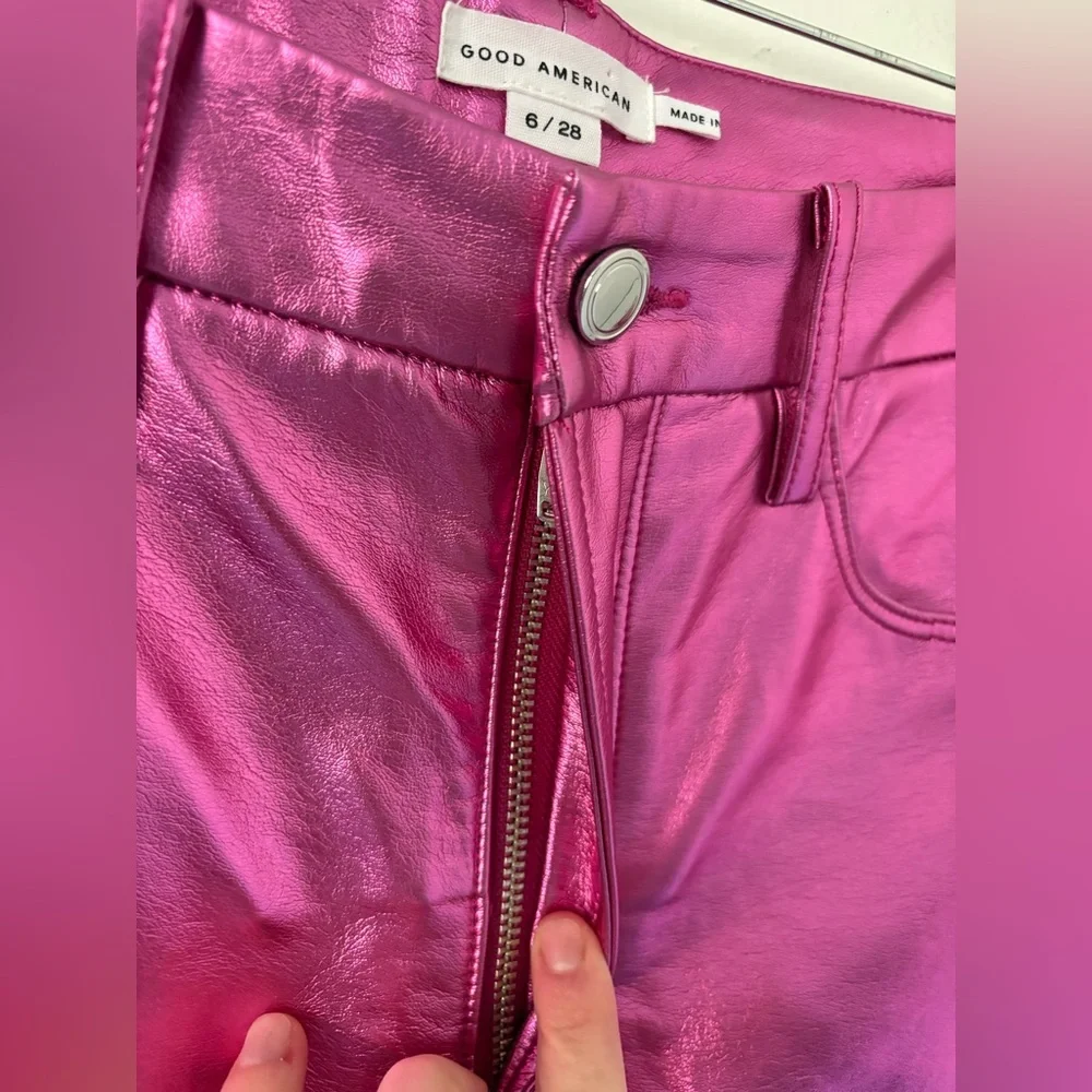 Good American Metallic Pink Good Icon Faux Leather Pants Size 28 - Picture 11 of 16